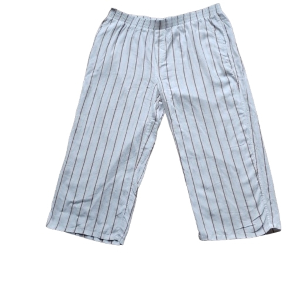 NWOT Stars Above Linen‑Blend Striped Pant XXL White Cognac Elastic Waist Pull‑On